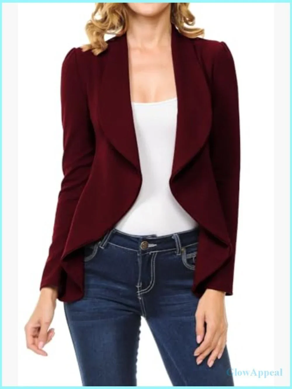 Long Sleeve Draped Open Front Lightweight Blazer Regular Fit S-3XL